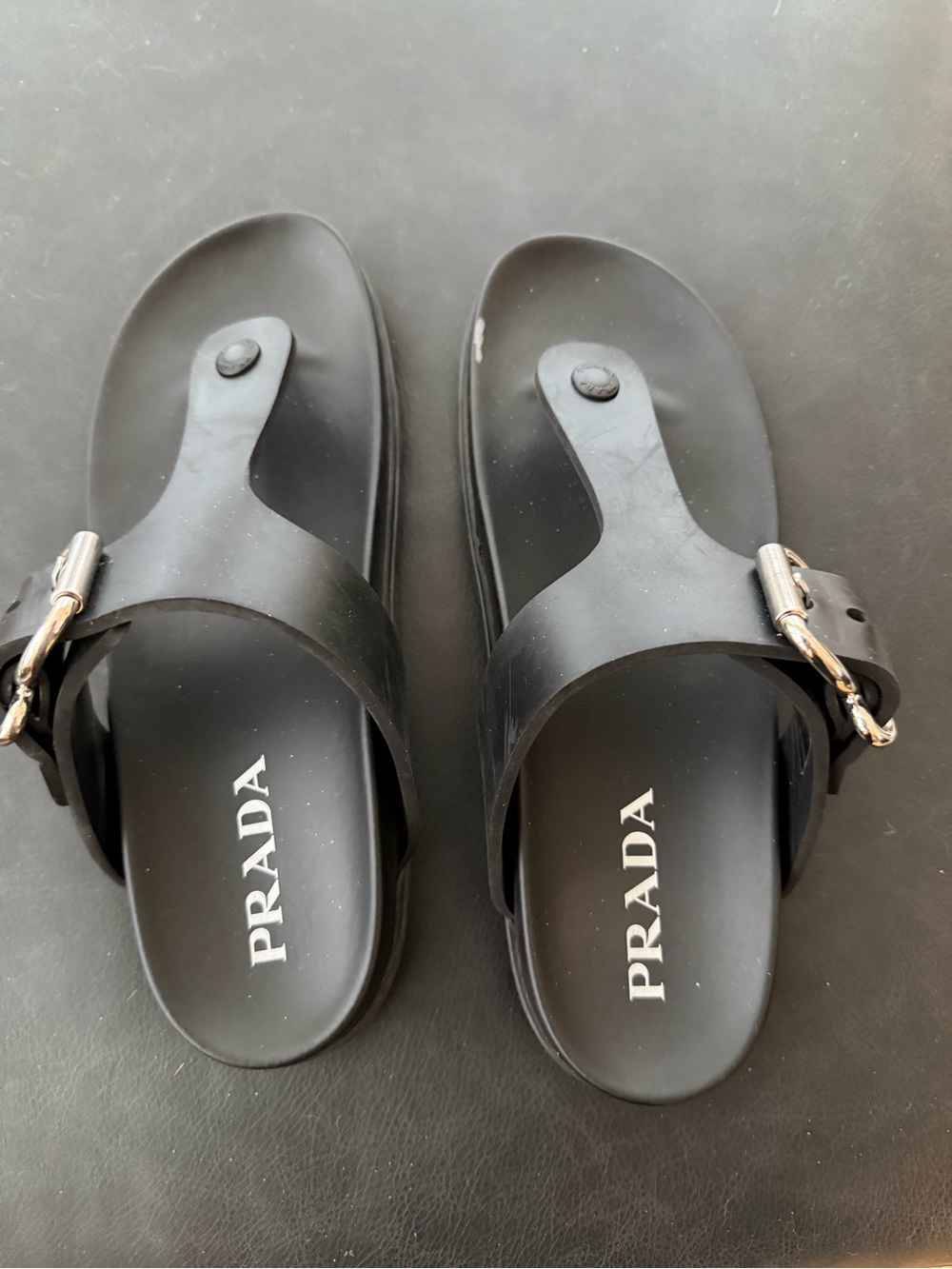 PRADA Black Logo Slide Sandals